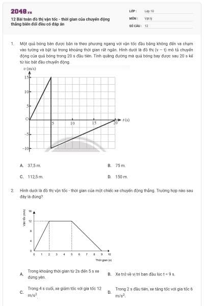 12 Bài toán đồ thị vận tốc - thời gian của chuyển động thẳng biến đổi đều có đáp án