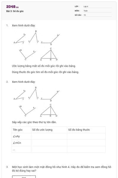 Bài 3: Số đo góc