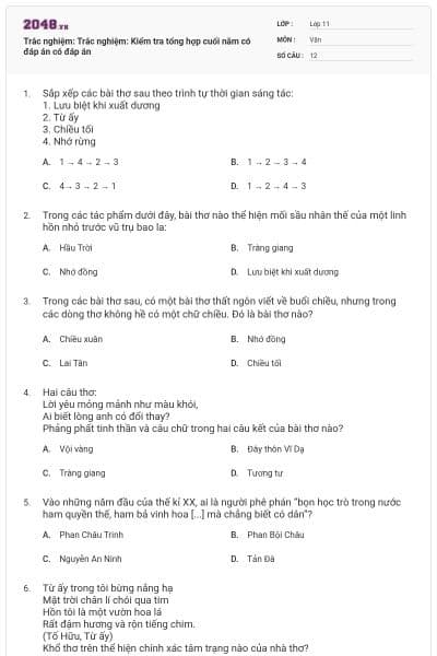 Trắc nghiệm: Trắc nghiệm: Kiểm tra tổng hợp cuối năm có đáp án có đáp án
