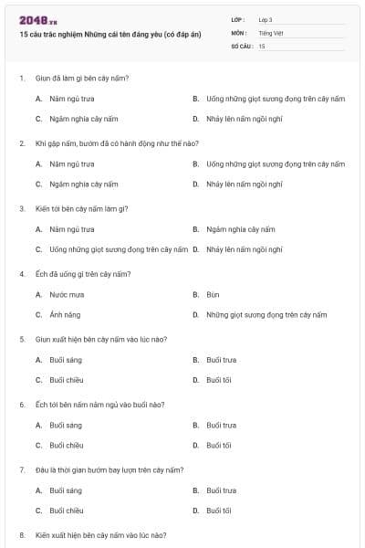 15 câu trắc nghiệm Những cái tên đáng yêu (có đáp án)