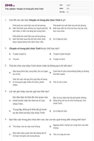 Trắc nghiệm: Chuyện cũ trong phủ chúa Trịnh