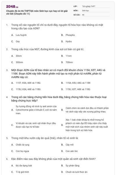 Chuyên đề ôn thi THPTQG môn Sinh học cực hay có lời giải chi tiết (Chuyên đề 11)