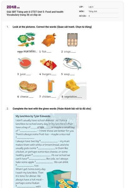 Giải SBT Tiếng anh 6 CTST Unit 5: Food and health Vocabulary trang 36 có đáp án