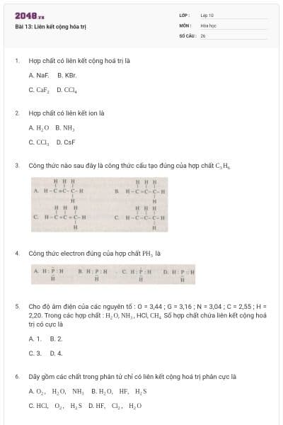 Bài 13: Liên kết cộng hóa trị