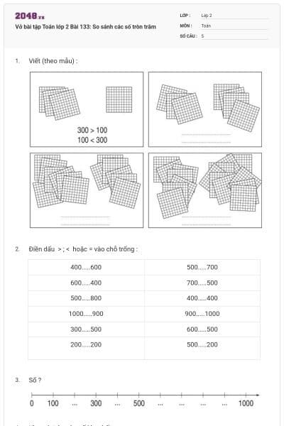 Vở bài tập Toán lớp 2 Bài 133: So sánh các số tròn trăm