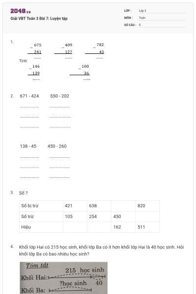 Giải VBT Toán 3 Bài 7: Luyện tập