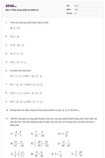 Bài 3. Phép cộng, phép trừ phân số