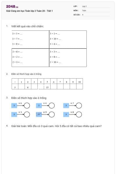 Giải Cùng em học Toán lớp 2 Tuần 20 - Tiết 1
