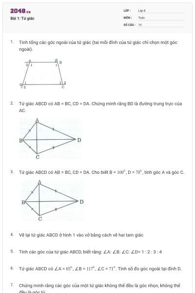 Bài 1: Tứ giác