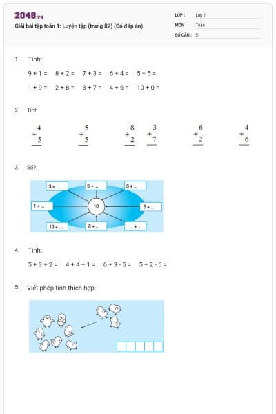 Giải bài tập toán 1: Luyện tập (trang 82) (Có đáp án)