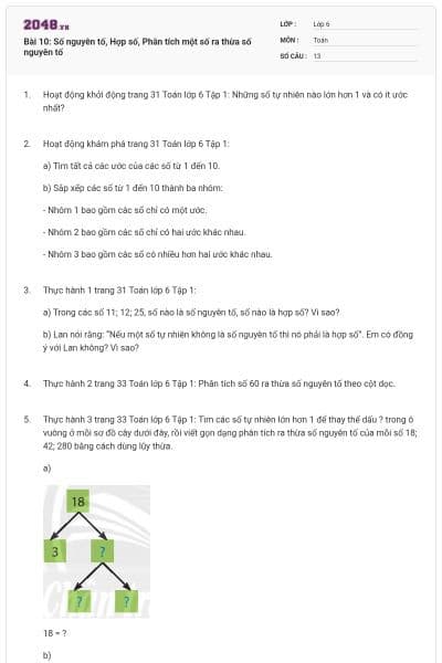 Bài 10: Số nguyên tố, Hợp số, Phân tích một số ra thừa số nguyên tố