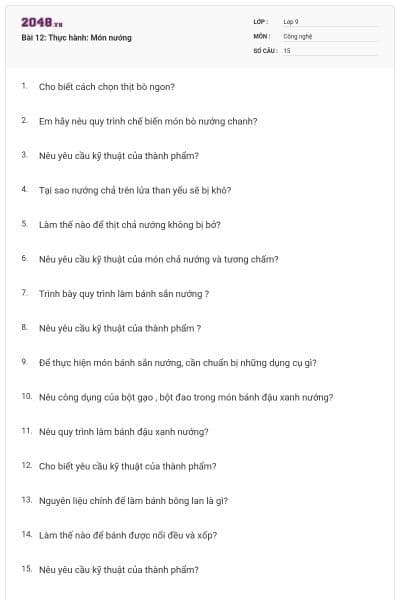 Bài 12: Thực hành: Món nướng
