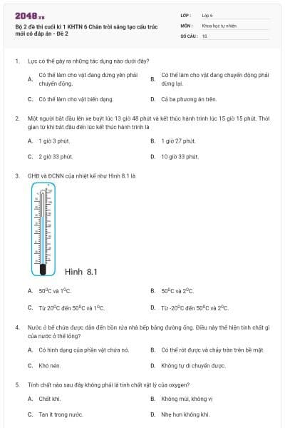 Bộ 2 đề thi cuối kì 1 KHTN 6 Chân trời sáng tạo cấu trúc mới có đáp án - Đề 2
