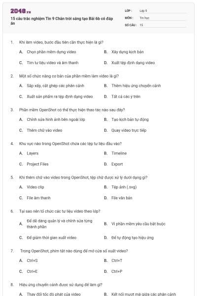 15 câu trắc nghiệm Tin 9 Chân trời sáng tạo Bài 6b có đáp án