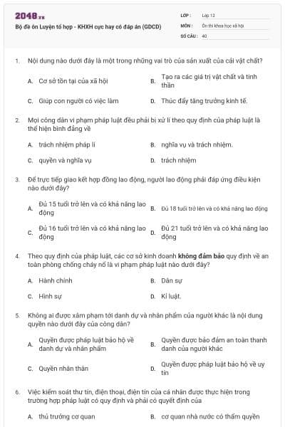 Bộ đề ôn Luyện tổ hợp - KHXH cực hay có đáp án (GDCD)