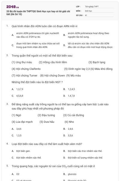 20 Bộ đề luyện thi THPTQG Sinh Học cực hay có lời giải chi tiết (Đề Số 10)