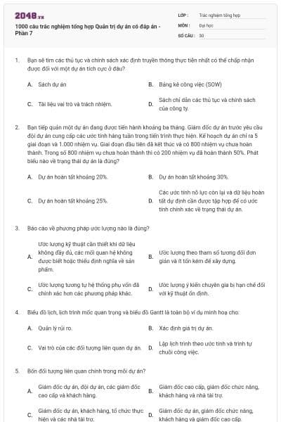 1000 câu trắc nghiệm tổng hợp Quản trị dự án có đáp án  - Phần 7