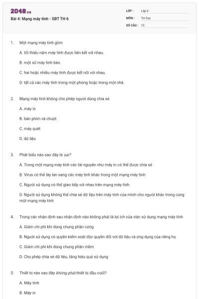 Bài 4: Mạng máy tính - SBT TH 6