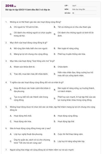 Bài tập ôn tập GDCD 9 Cánh diều Bài 3 có đáp án