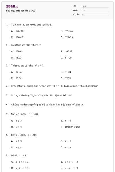 Dấu hiệu chia hết cho 3 (P2)