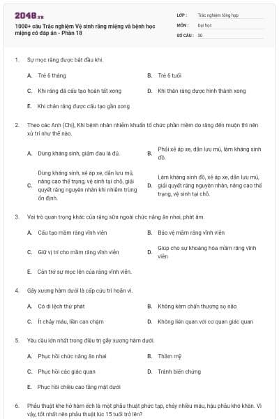 1000+ câu Trắc nghiệm Vệ sinh răng miệng và bệnh học miệng có đáp án - Phần 18