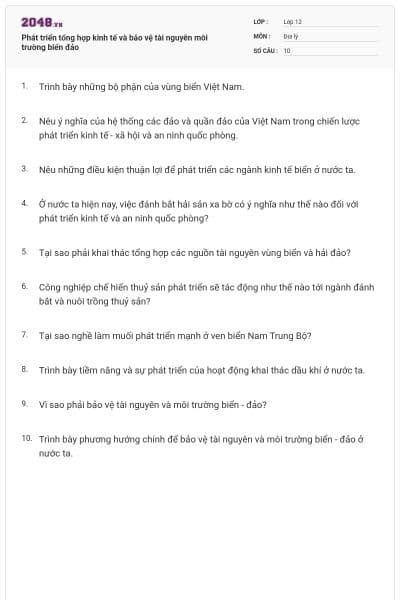 Phát triển tổng hợp kinh tế và bảo vệ tài nguyên môi trường biển đảo
