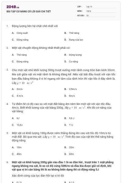 BÀI TẬP CƠ NĂNG CÓ LỜI GIẢI CHI TIẾT
