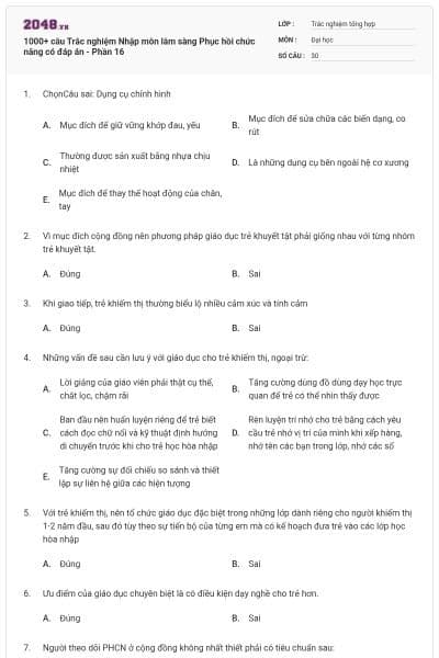 1000+ câu Trắc nghiệm Nhập môn lâm sàng Phục hồi chức năng có đáp án - Phần 16