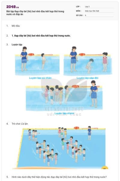 Bài tập Đạp đáy bể (hồ) bơi nhô đầu kết hợp thở trong nước có đáp án