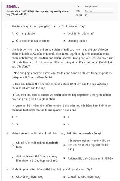Chuyên đề ôn thi THPTQG Sinh học cực hay có đáp án cưc hay (Chuyên đề 13)