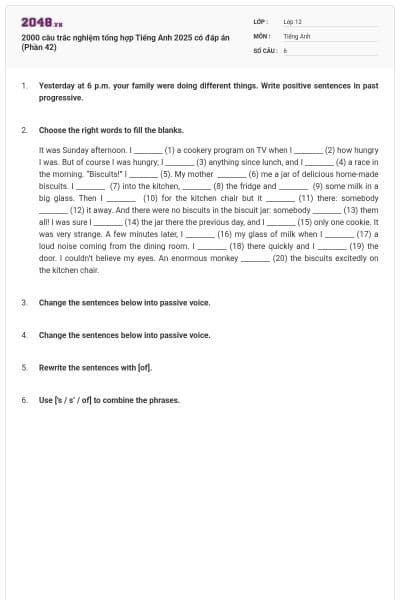 2000 câu trắc nghiệm tổng hợp Tiếng Anh 2025 có đáp án (Phần 42)