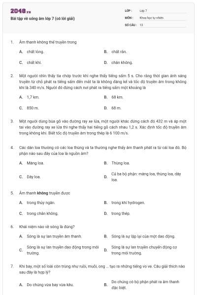 Bài tập về sóng âm lớp 7 (có lời giải)