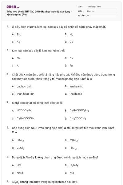 Tổng hợp đề thi THPTQG 2019 Hóa học mức độ vận dụng - vận dụng cao (P6)