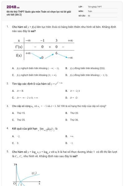 Đề thi thử THPT Quốc gia môn Toán có chọn lọc và lời giải chi tiết (Đề 2)
