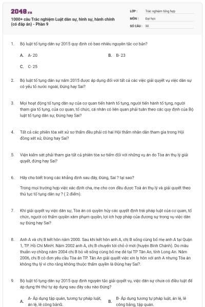 1000+ câu Trắc nghiệm Luật dân sự, hình sự, hành chính (có đáp án) - Phần 9