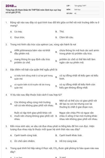 Tổng hợp đề tham khảo thi THPTQG môn Sinh học cực hay có lơi giải (P19)