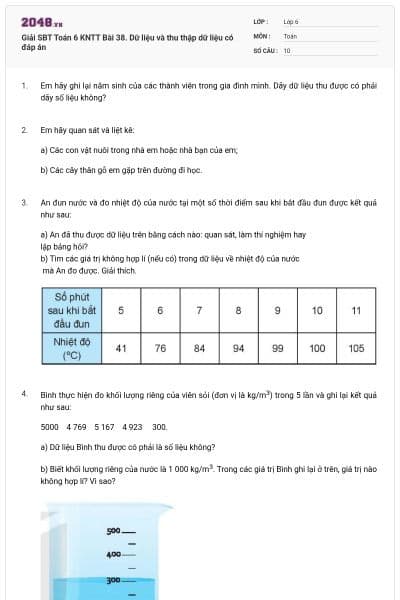 Giải SBT Toán 6 KNTT Bài 38. Dữ liệu và thu thập dữ liệu có đáp án