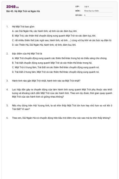 Bài 45. Hệ Mặt Trời và Ngân Hà