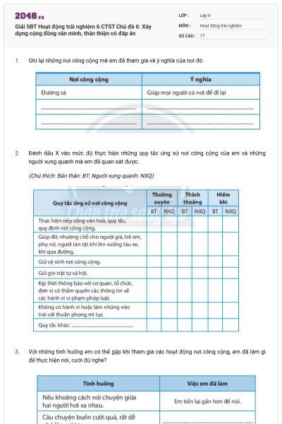 Giải SBT Hoạt động trải nghiệm 6 CTST Chủ đề 6: Xây dựng cộng đồng văn minh, thân thiện có đáp án