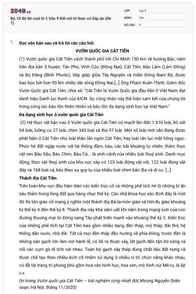 Bộ 10 đề thi cuối kì 2 Văn 9 Kết nối tri thức có đáp án (Đề 7)