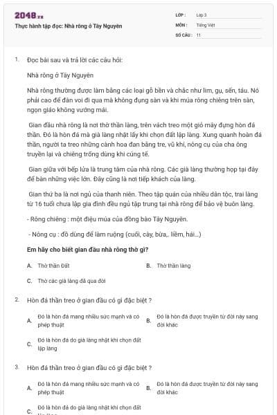 Thực hành tập đọc: Nhà rông ở Tây Nguyên