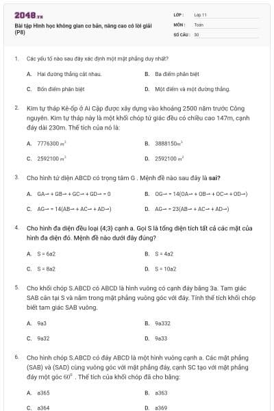 Bài tập Hình học không gian cơ bản, nâng cao có lời giải (P8)