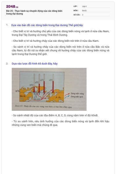 Bài 25 : Thực hành sự chuyển động của các dòng biển trong đại dương