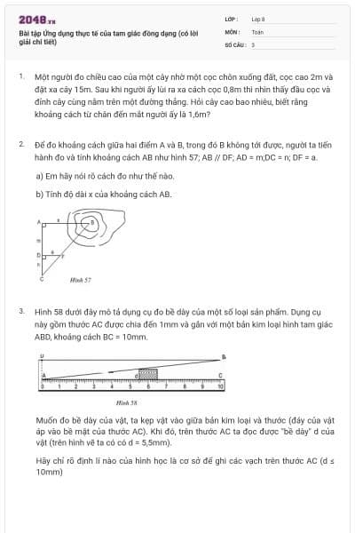Bài tập Ứng dụng thực tế của tam giác đồng dạng (có lời giải chi tiết)