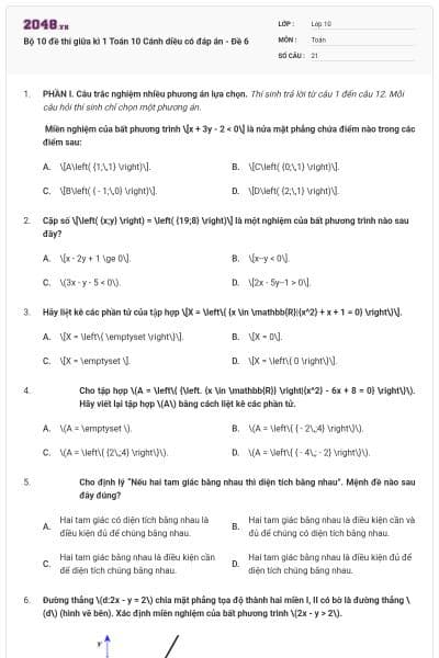 Bộ 10 đề thi giữa kì 1 Toán 10 Cánh diều có đáp án - Đề 6