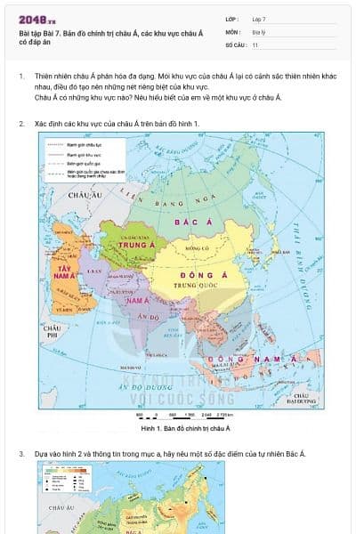 Bài tập Bài 7. Bản đồ chính trị châu Á, các khu vực châu Á có đáp án