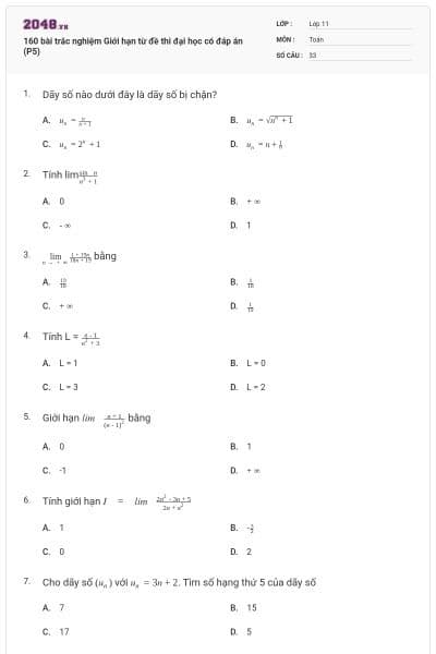 160 bài trắc nghiệm Giới hạn từ đề thi đại học có đáp án (P5)