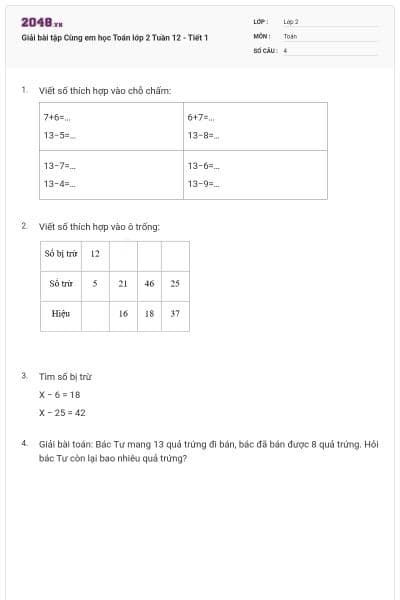 Giải bài tập Cùng em học Toán lớp 2 Tuần 12 - Tiết 1