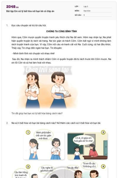 Bài tập Em xử lý bất hòa với bạn bè có đáp án