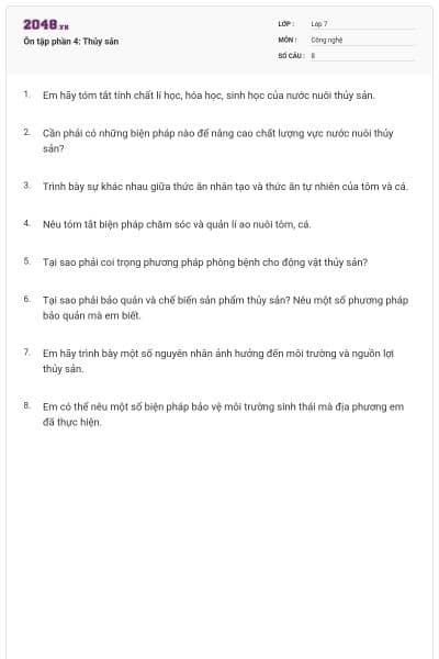 Ôn tập phần 4: Thủy sản